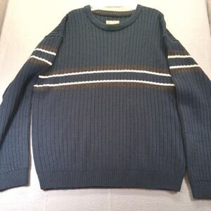 Sun River Men's Knitted Sweater Size XXL Blue with Stripes Long Sleeve Pullover